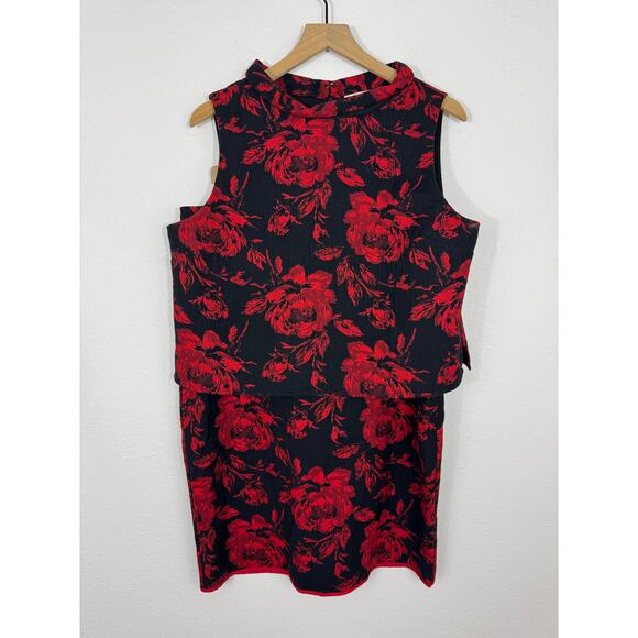 Eva Mendes NY&Co Red Floral Skirt Suit Set 14 Sleeveless Blouse & Pencil Skirt - Picture 1 of 9